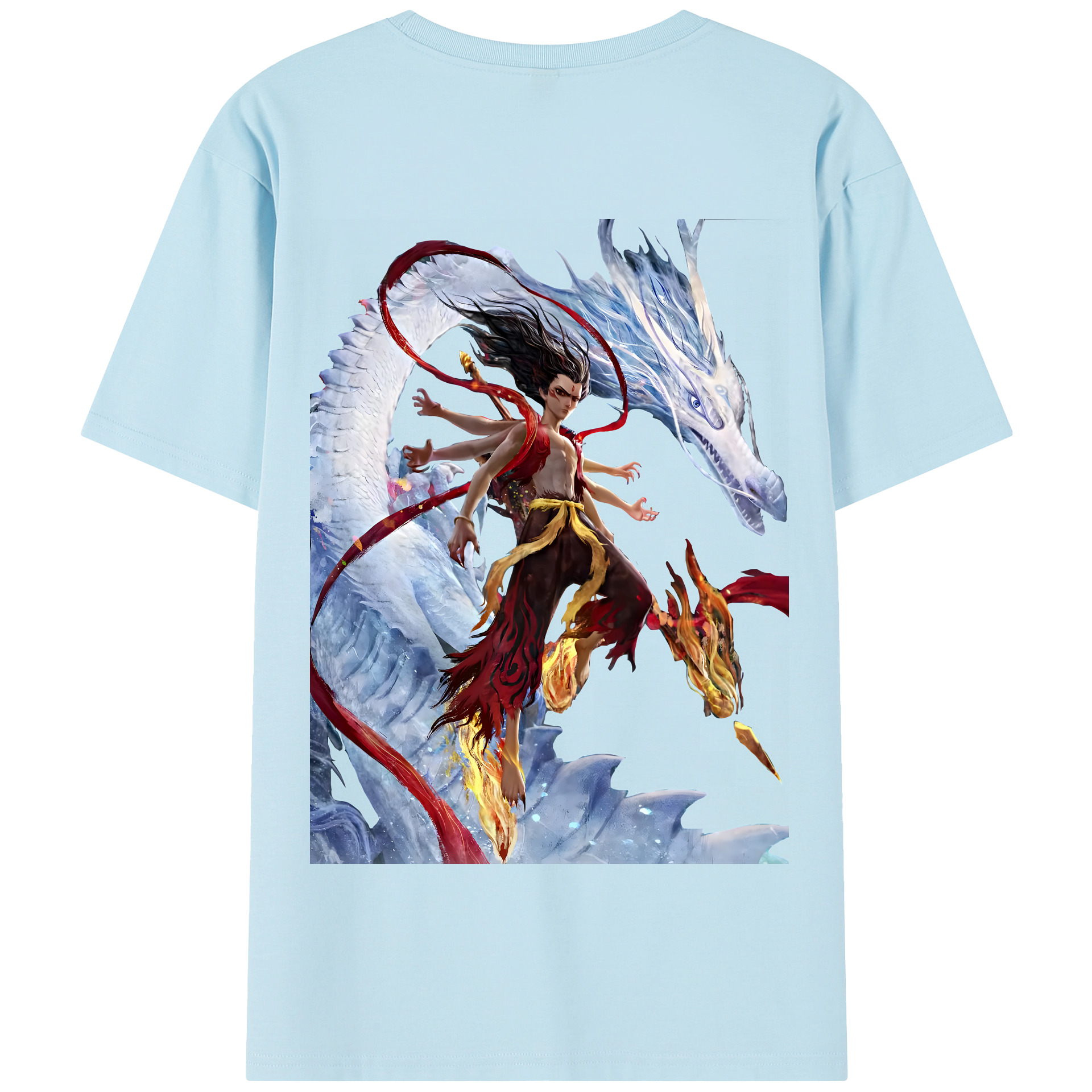 （画像用） Ne Zha 2 ナタ 魔童の大暴れ 綿100％半袖Tシャツ（背面プリント）